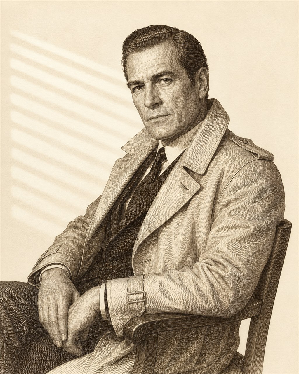 Illustrated portrait of Angel Bagos, lead private investigator