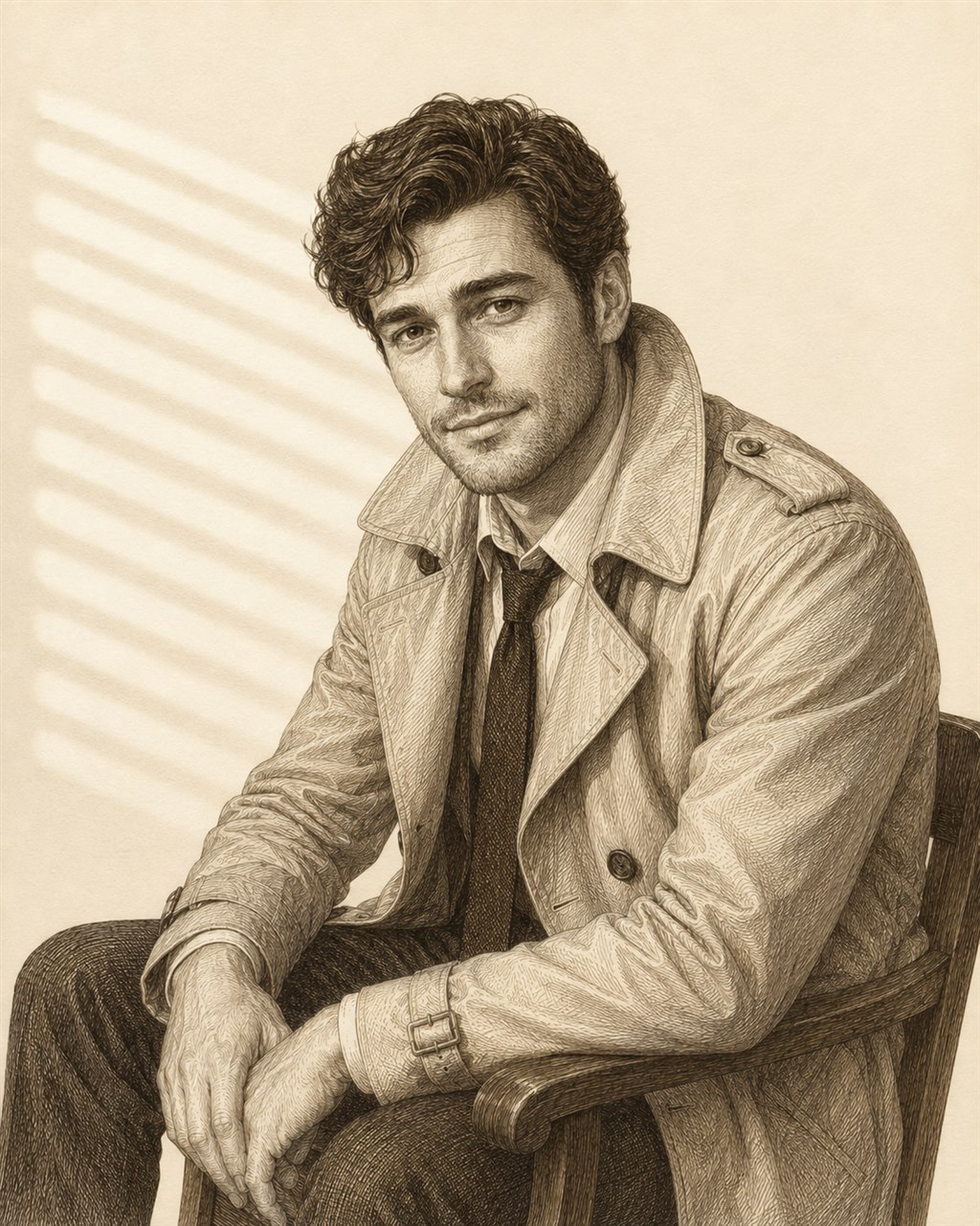 Illustrated portrait of Federico De Faveri, private investigator